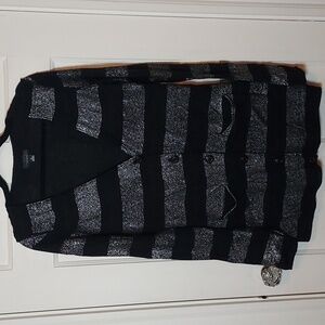 Line Black Silver Striped Cashmere Cardigan Large